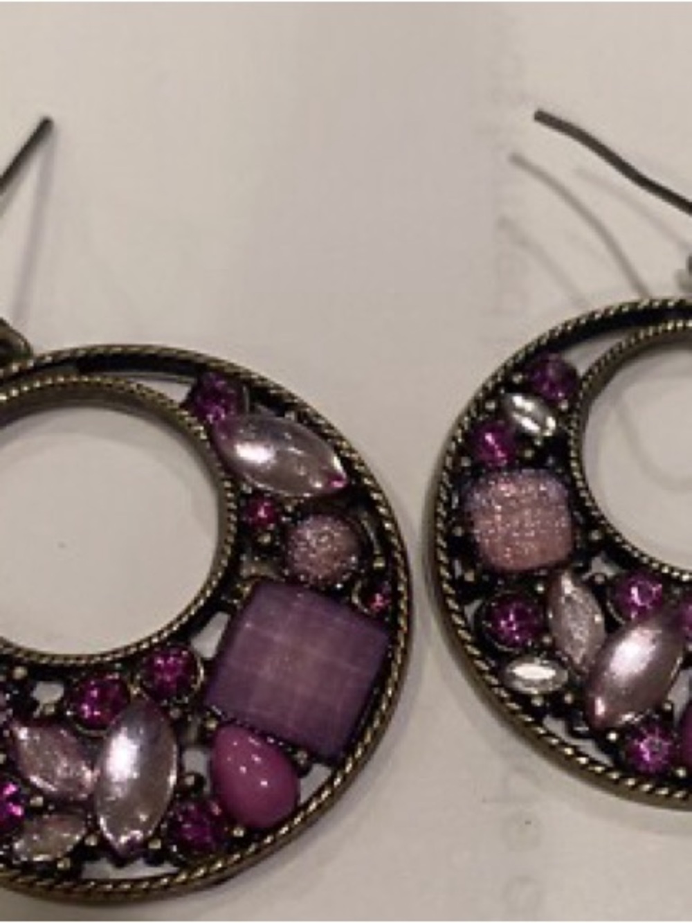Purple-Tone Rhinestone Drop Dangle Earrings